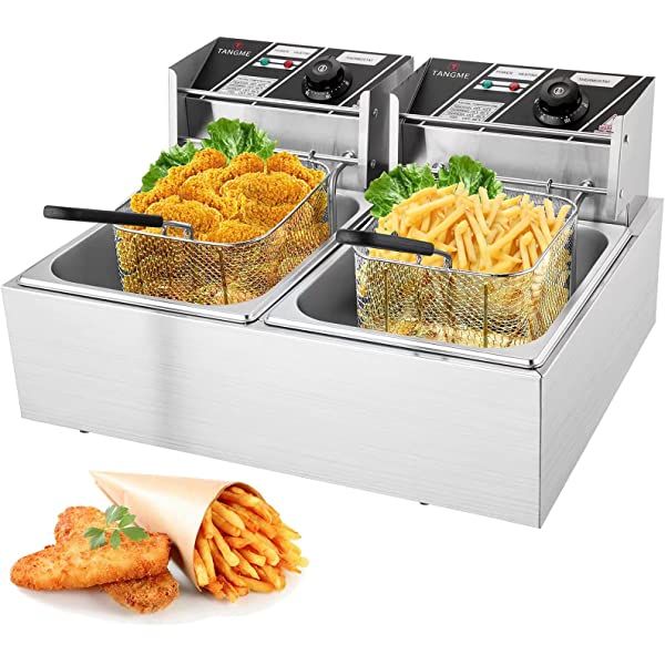 Commercial Deep Fryer with Basket - Simoe 1700W 6.7QT Countertop Stainless  Steel Electric Fryer with Removed Tank, Temperature Control and Lid for