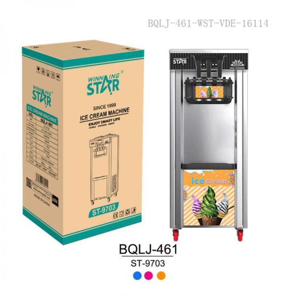 WINNING STAR 1850W 201# Stainless Steel 20-28L/H Commercial Soft Ice Cream Machine with 3 Flavors 3.8L Hopper*2 1.8L Freezing